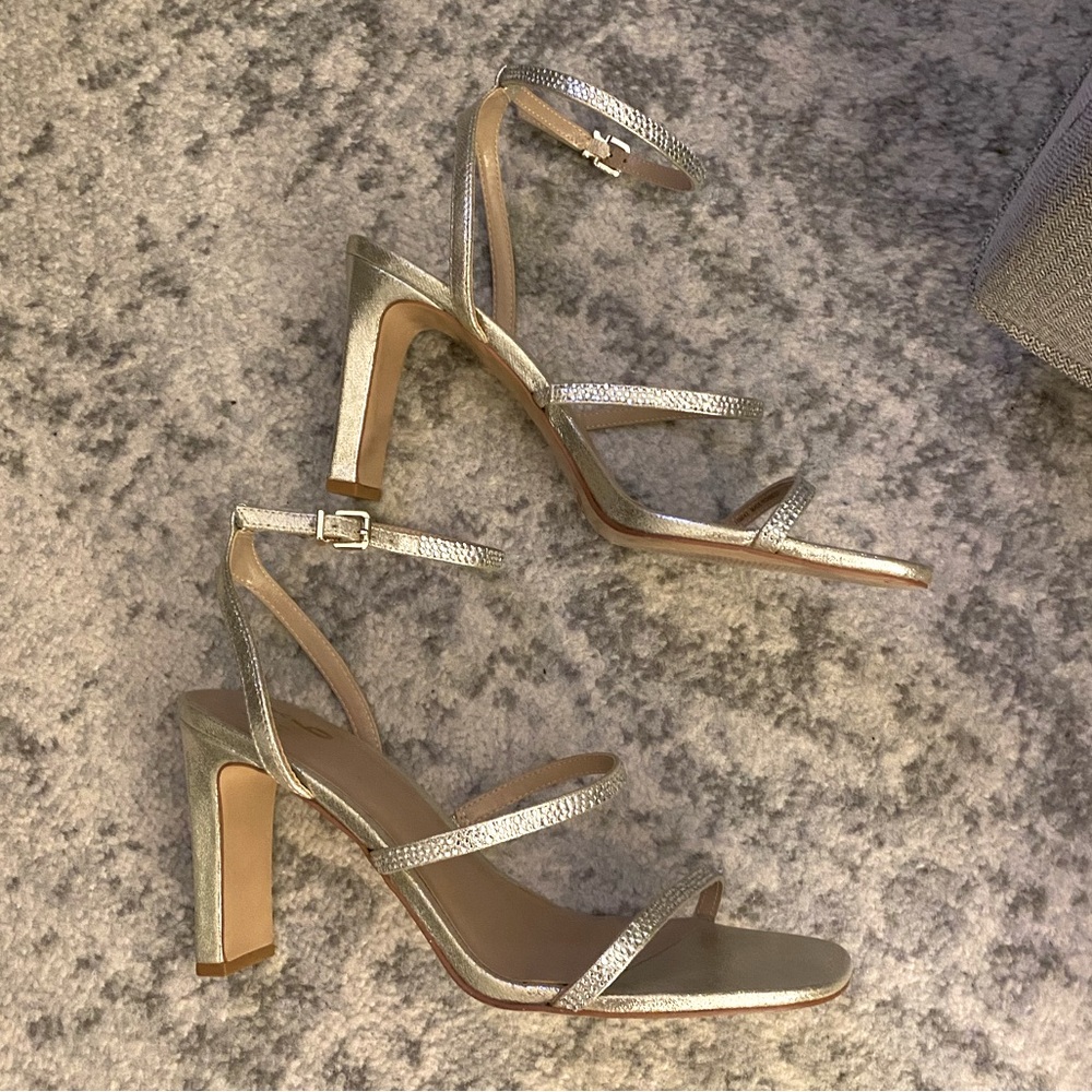 Metallic embellished strappy Block Heel Sandals